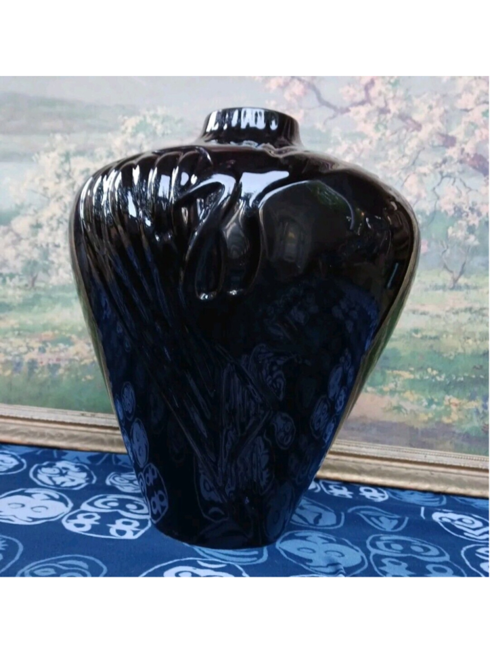 VTG RETRO 12" Haeger Black Gloss Crane Art Deco Vase - 1986 Decor 80s Dallas